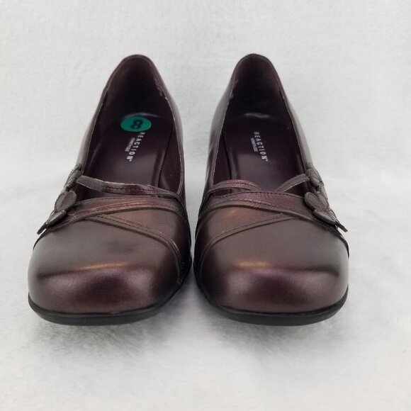 ✅Kenneth Cole Reaction Leather Kitten Heels Womens 8 Flower Accent Red/Black - Picture 5 of 10